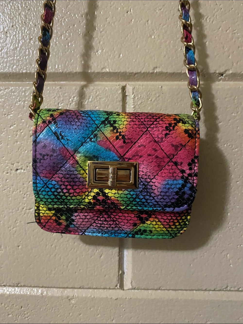 Vibrant Multicolor Snake-Print Very Mini Crossbody Bag with Chain Strap